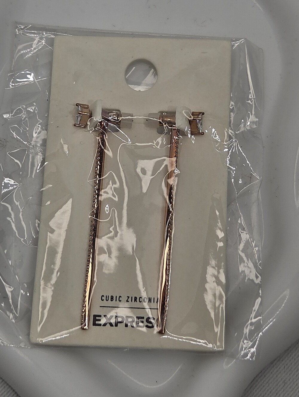 ✨ Express Rose Gold Cubic Zirconia Long Linear Bar Drop Earrings NWT ✨